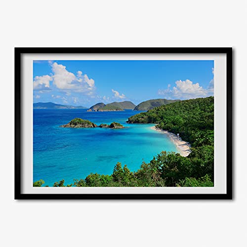 Cadre photo en bois 70x50 cm avec affiche de peinture moderne Îles Vierges et cadre MDF décoratif