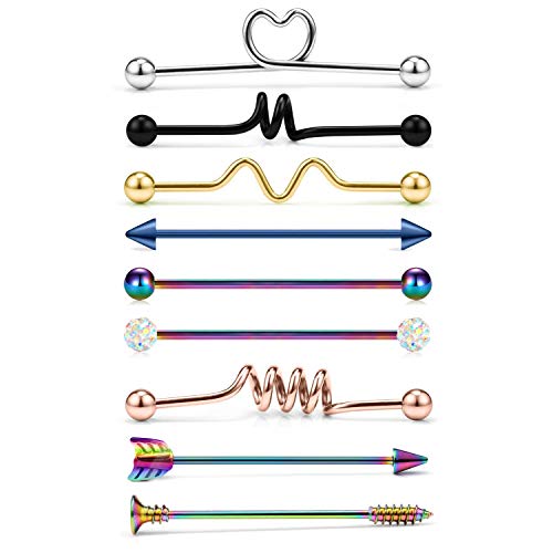 MODRSA 14G Surgical Steel Industrial Barbell for Women Men Cartilage Earring Body Piercing