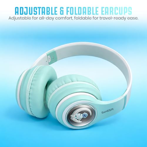 Image of GameSir Astro Junior Wireless Headphones with 40mm Drivers, Deep Bass Stereo Sound, Bluetooth 5.3, Over-Ear Noise Isolation Headset with LED Light, Built-in Mic for PC, Mobile & Laptop (Green)