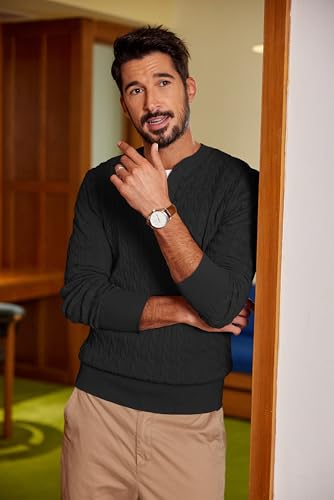 COOFANDY Men Casual Knit Sweater Quarter Button Henley Long Sleeve Slim Fit Twisted Pullover Sweater3