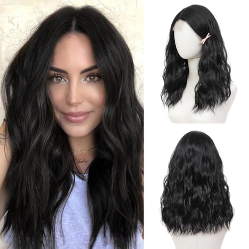 Image of Wynk Mavens medium center partition natural black wavy hair wig /black /natural black /center part