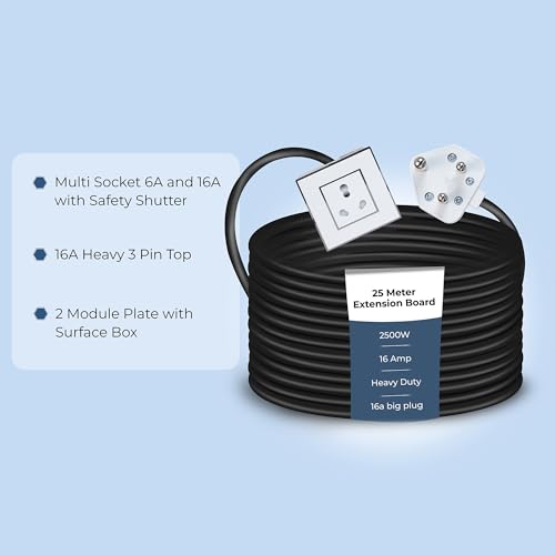 Image of Extension Board Heavy Duty Multi Socket 15A /16A /20A 240Volts (2500 Watts 16A Big Plug, 25 Meter)