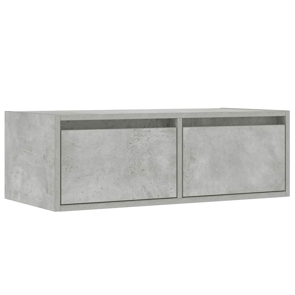 TV meubel met LED verlichting, beton grijs, 75x35, 5x25 cm, wandmontage mogelijk, multimedia kast met lade, slaapkamer of woonkamer meubel, duurzaam houtvezelmateriaal, RGB DVD en boeken