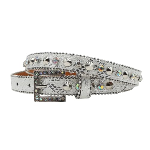 waist belt Nice 2.3cm Wide Women Belt Punk Square Buckle Vintage Rhinestone Geometry Luxury Ladies Original Leather belts For Women Strap(95cm,SW-Silver)