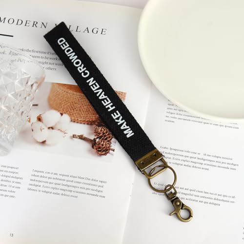 Image of Make Heaven Crowded Christian Keychain Cotton Wristlet Keychain Bronze Key Fob Soft Car Keychain Wristlet