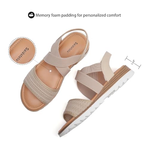 Image of Saidoteto Women's Flat Sandals,Comfortable Elastic Ankle Strap Slingback Slip-On Open Toe Low Wedge Walking Sandals for Summer & Casual