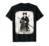samurai cat warrior vintage japan cat art anime maglietta