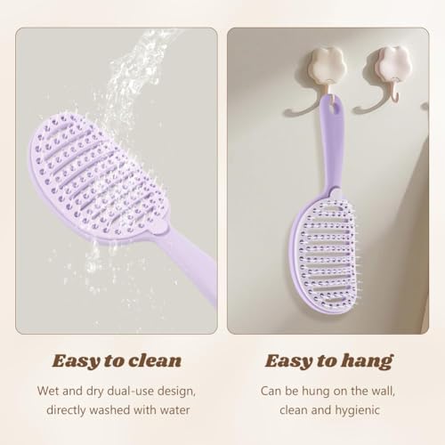 Image of Detangling Hair Brush,Curly & Straight Hair for Women Men,Portable Vented Paddle Brush for Wet Dry & Damaged Hair,Salon & Home Personal Use (Purple)