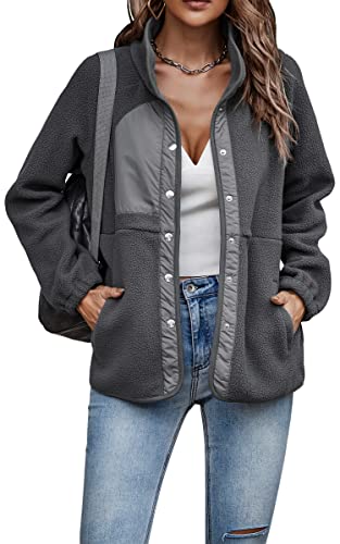ASOMI Veste matelassée pour femme - Poches élégantes - Cardigan - Veste polaire - Col long ou court - Manteau d'automne avec fermeture éclair ou bouton, Gris 3305, XL Cover