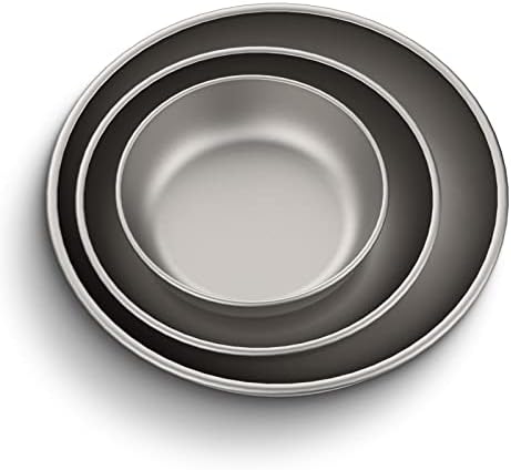 TIANDLIFE Titanium Camping Plates, Dish, Ti Dishware, Ultralight Dinnerware Piece for Backpacking & Camping, Anti-Rust and Easy to Clean for Hiking Picnic (3PCS/SET)