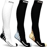 Physix Gear Sport 3 Pairs of Compression Socks for Men & Women in (Black/Grey + Nude Beige + Black/White) L-XL Size