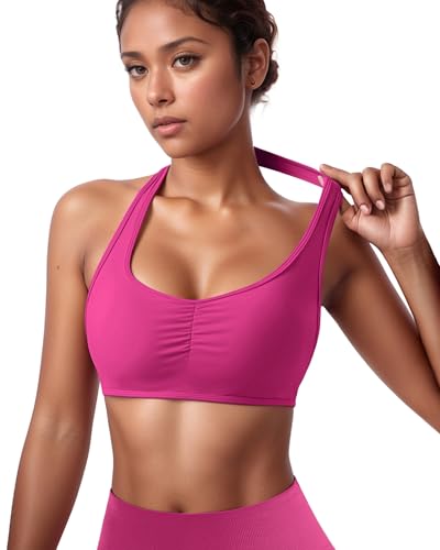 Image of OMKAGI Halter Sports Bras for Women Open Back Workout Bras Padded Yoga Bra Gym Tops