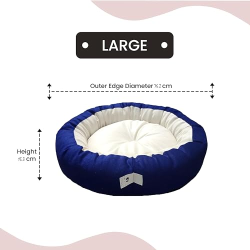 Image of Large Size Dog Bed for Medium Size Dogs, Puppies, Kitten and cat Bed Velvet Fabric Dual Color Blue-Cream Anti Skid Bottom Washable Export Quality Pet Bed
