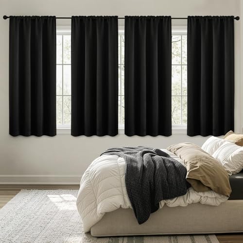 Image of MIULEE Black Blackout Curtains 63 Inch Length for Bedroom Set of 4 Panels