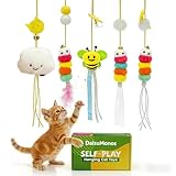 DaisuMonos Hanging Cat Feather Toy 5 Pcs, Interactive Retractable Indoor Kitten Chase Exercise Toys Refill, Kitten Toys for Indoor Cats Self Play, Physical Mental Exercise for All Breeds and Species
