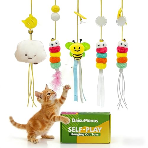 DaisuMonos Hanging Cat Feather Toy 5 Pcs, Interactive