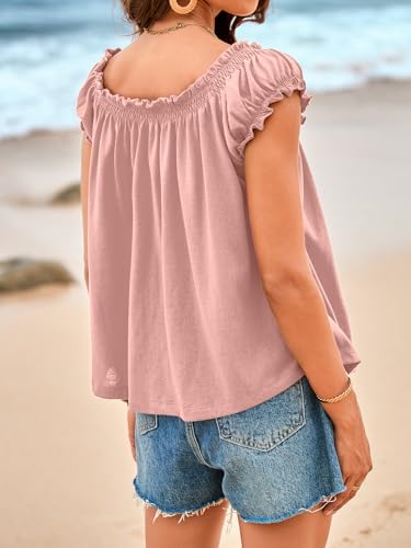 Image of Tankaneo Women Summer Tie Front Tank Tops Cap Sleeve Pleated Babydoll Tops Casual Loose Fit Going Out Flowy Shirt