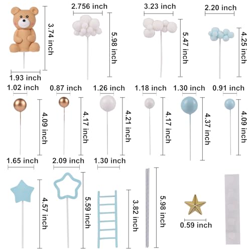 46 PCS 3D Bear Balls Cake Toppers Brown Teddy Bear for Birthday Party Wedding Baby Shower Supplies(Blue) by Goensjt - Image 2
