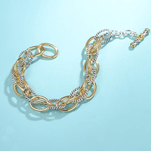 UNY JEWEL Luxury Fusion Twisted Cable Link Chain Bracelet for Women Shinny Designer Dupes Statement Jewelry Two Tone Gold Wire Link2