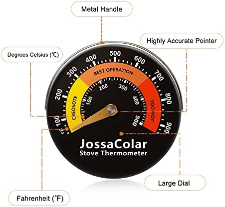 JossaColar Wood Stove Thermometer Log Burner Thermometer Magnetic, Flue Thermometer Log burner Temperature Gauge, Log Burner Accessories