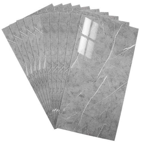 Kitchen Vinyl Floor Sticker Tile Self-Adhesive Oilproof PVC Flooring Sticker Tile Waterproof for Living Room Bathroom Peel and Stick Backsplash Decorative 60x30CM (Marble Light Grey)