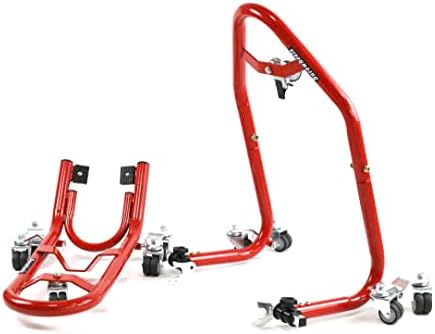 Surewheels Universal Motorcycle Front and Rear Wheel V Spool Dolly Stand Paddock Stands Lift Set, Red Sierra Model 5W38F and 5W38RV