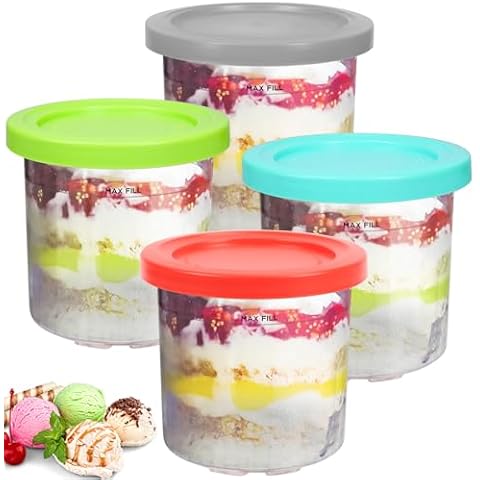 Advantez 16OZ Creami Pints and Lids - 4 Pack, Set of 4 Dishwasher Safe,Creami Pint Containers, Compatible with Ninja NC301, NC300, NC299AMZ Ice Cream Makers Cover