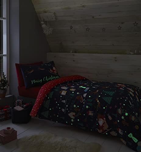 Catherine Lansfield Santas Wonderland Glow In The Dark Double Duvet Set Navy