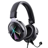 Quel Casque Gamer Sans Fil Choisir Pour casque de jeu PC 3,5 mm avec micro/micro antibruit Casque filaire avec son surround 7.1 avec casque de jeu à lumière Quels Écouteurs Choisir (Black, One Size)