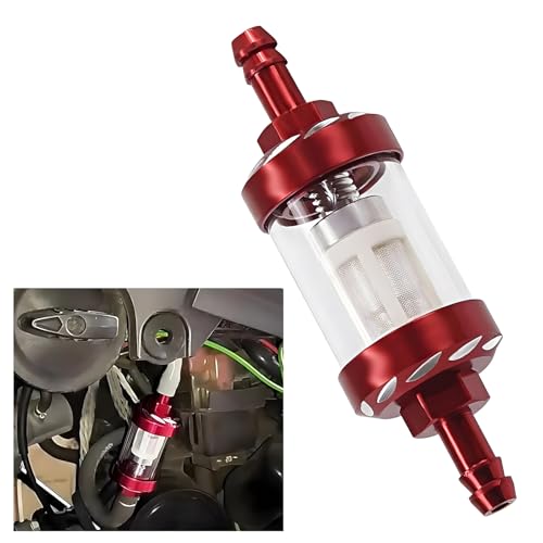 Arwrilt Motorcycle Fuel Filter, Alloy Shell In-line Fuel Line Filter, Oil Filter Cup with Rubber Ring Seal, Universal for Motorcycles Off-road Vehicles Scooters (Red)
