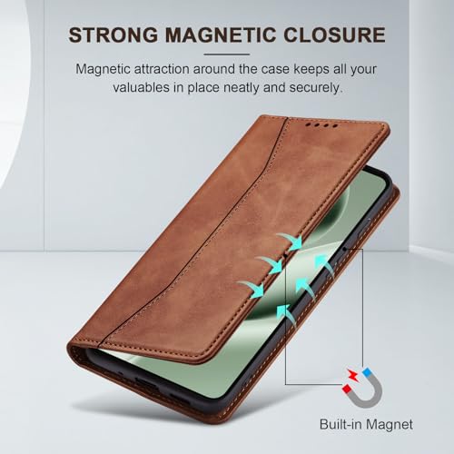 Image of Jasonyu Flip Wallet Case for Google Pixel 10 Pro XL 5G,Leather Magnetic Folio Cover with Card Holder,Kickstand - TPU Shockproof Durable Protective Phone Case,Brown