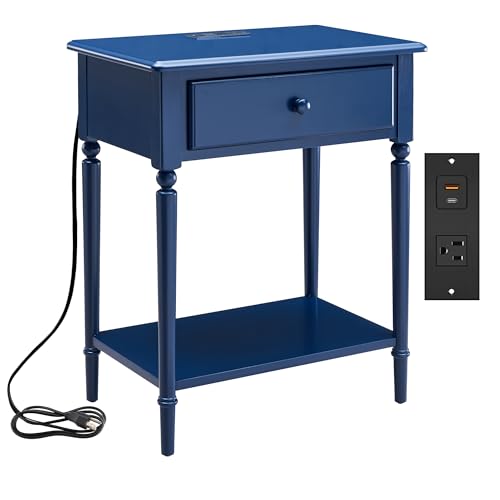 Leick Home Coastal Nightstand, Solid Wood, with USB-C Charging, 1 Drawer and 1 Shelf, Navy, 20022-NV - Image 5