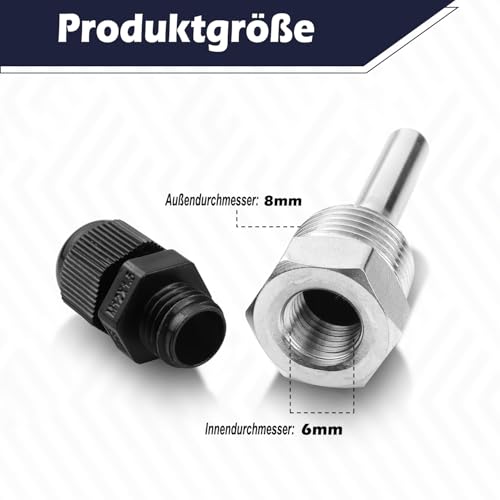 Iruihoo Edelstahl Tauchhülsen 2 Stück Tauchhülse G 1/2 Zoll Gewinde für Temperatursensor, Schutzrohr für Temperaturfühler, Tauchschutzrohre für Thermoelemente, Thermowell 8x100mm