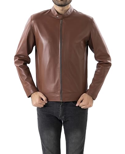 Image of Jild Classical Single Piece Lambskin Leather Jacket Men - Everyday Wear Snap Tab Collar Men's Motorcycle Leather Jacket