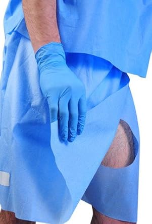 Disposable Urology and Colonoscopy Exam Shorts S/L 50 Count Blue SMS Open-Access Flap Design Elastic Waist Fluid-Resistant Latex-Free Made in USA DG R