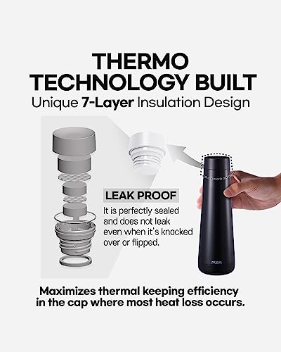 Pileus Insulated Thermos Water Bottle 17Oz-14H Hot & 58H Cold, 7Layer Insulated Cap, Double Wall Insulation Vacuum Structure, Medical Grade Stainlesssteel304(18/8) Bpa-Free Tritan, Food Grade Silicone #TOP3