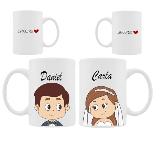 ELISA BOTELLA PACK 2 TAZAS personalizada para parejas, taza novios con nombre, taza recien casados, regalo boda, regalo san valentin