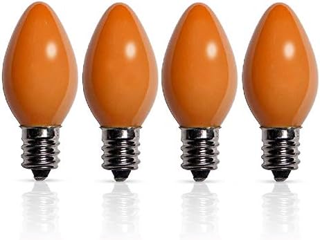 4 Pack 7 Watts C7 Ceramic Orange Night Light Bulbs Small Colored 7C7 120 Volts Candelabra E12 Base Lamps for Halloween, Christmas String Lights and Holiday Decorations