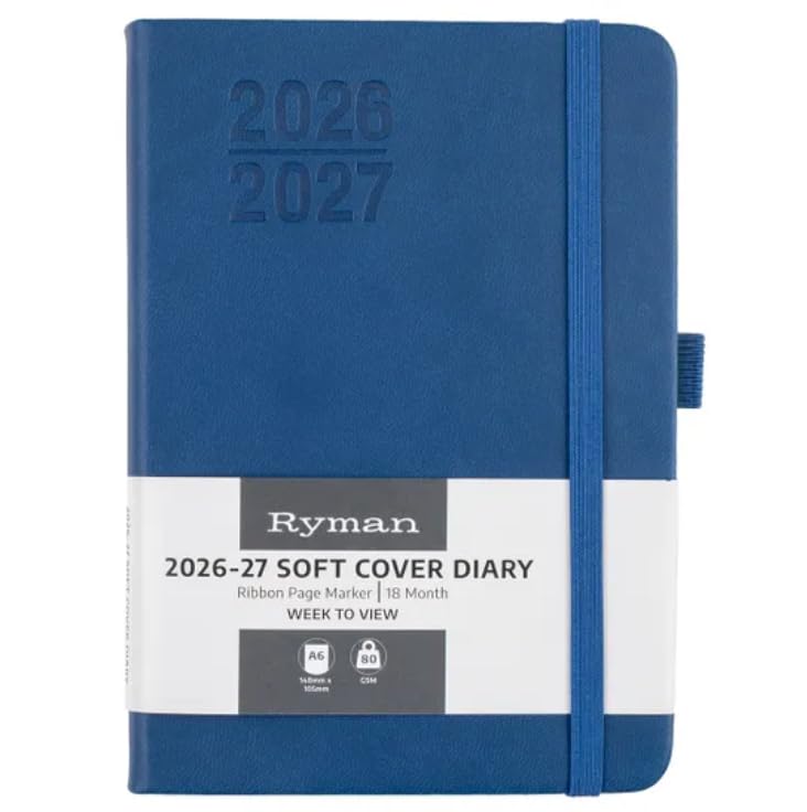 Ryman Soft Cover A6 Mid Year 2026-2027 Week to View Diary - Navy