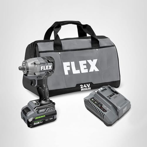 FLEX 24V Brushless Cordless 1/2-Inch 450 Ft-Lbs Torque Compact Impact Wrench Kit with 3.5Ah Stacked Lithium Battery and 160W Fast Charger - FX1431-1F