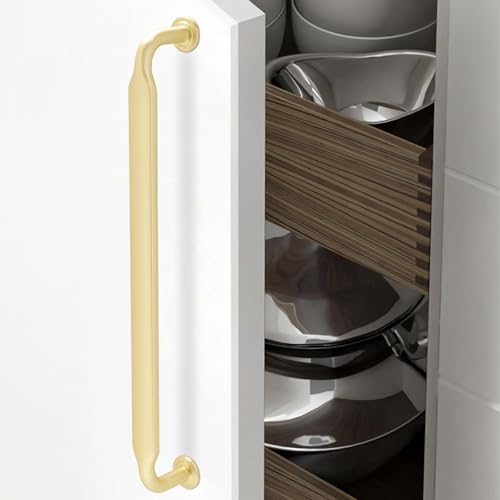 Amasideca 10 Pack Brushed Brass Cabinet Pulls 10 Inch(254mm) Hole Centers Kitchen Cabinet Handles Zinc Alloy Gold Drawer Pulls Solid Cabinet Hardware by Amasideca - Used condition - Image 3