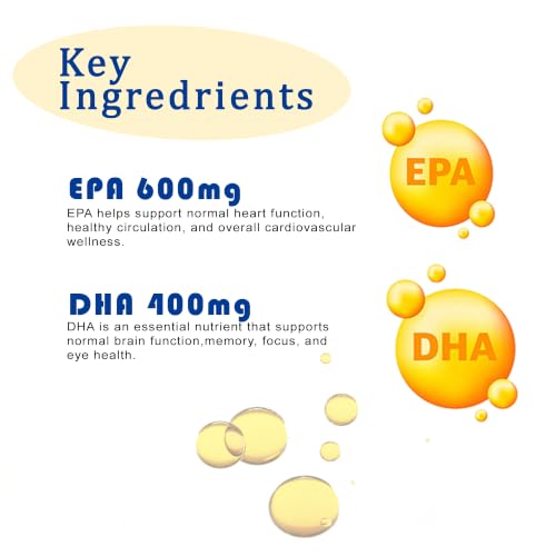 Image of Omega 3 Fish Oil Capsules | 600mg EPA + 400mg DHA | High Absorption Triglyceride Form | No Fishy Burps | Mercury-Free Salmon Oil | 60 Softgels (Pack of 1)