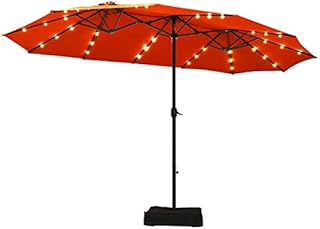 COSTWAY 4.6m Double-Sided Parasol with Base, Solar LED Lights and Crank Handle, Outdoor Extra Large Sun Umbrella, Large Market Sunshade Shelter Canopy for Garden Patio Beach Yard