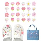 dinghaole 24 Pièces Décorations de Chaussures de Bricolage, Mignons Décorations de Chaussures Fleurs avec Boutons Colorés Breloques de Chaussures Mode Fleurs Charmes de Résine Pins Pour Filles