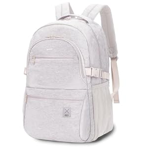 WANDF Travel Laptop Backpack for Women Men, 15.6 Inch Computer Backpack with USB Charging Port, Water Resistant Bookbag, Airline Approved Business Daypack Carry On Bag for Work (Beige)