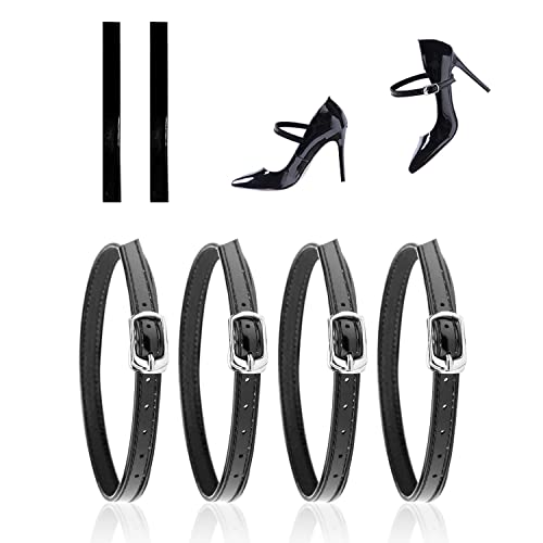 PFLYPF 2 Pares de Cordones para Tacón Alto, Hebillas Antiaflojamiento y Antideslizantes, Correas de Tobillo de Piel Sintética para Sandalias, Negro