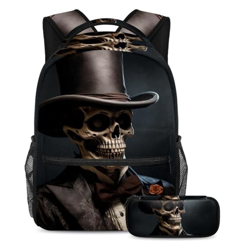 Ensemble sac d'école squelette d'Halloween avec trousse à crayons