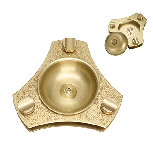 Tisfa Cigar Ashtray, Pure Copper Ashtray For Home Office Indoor Outdoor Patio, Large Detachable Triangle Ashtrays (Gold) #TOP29