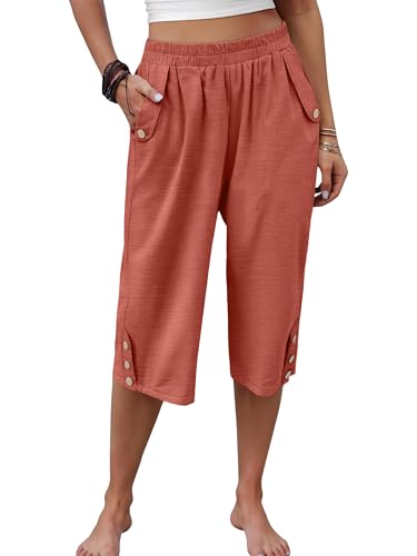 Image of ANRABESS Womens Wide Leg Capri Pants Elastic Waist Casual Loose Lounge Trousers 2026 Summer Flowy Beach Vacation Clothes