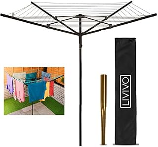 LIVIVO FiNeWaY HEAVY DUTY 4 ARM ROTARY GARDEN WASHING LINE CLOTHES AIRER DRYER 45M WITH COVER (BLACK)